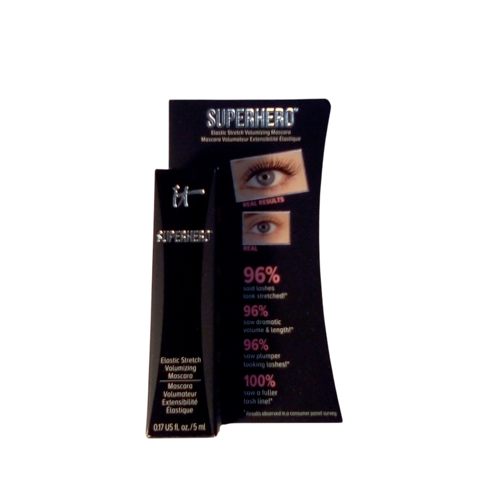 it Cosmetics SUPERHERO Elastic Stretch Volumizing Mascara Super Black Travel Sz